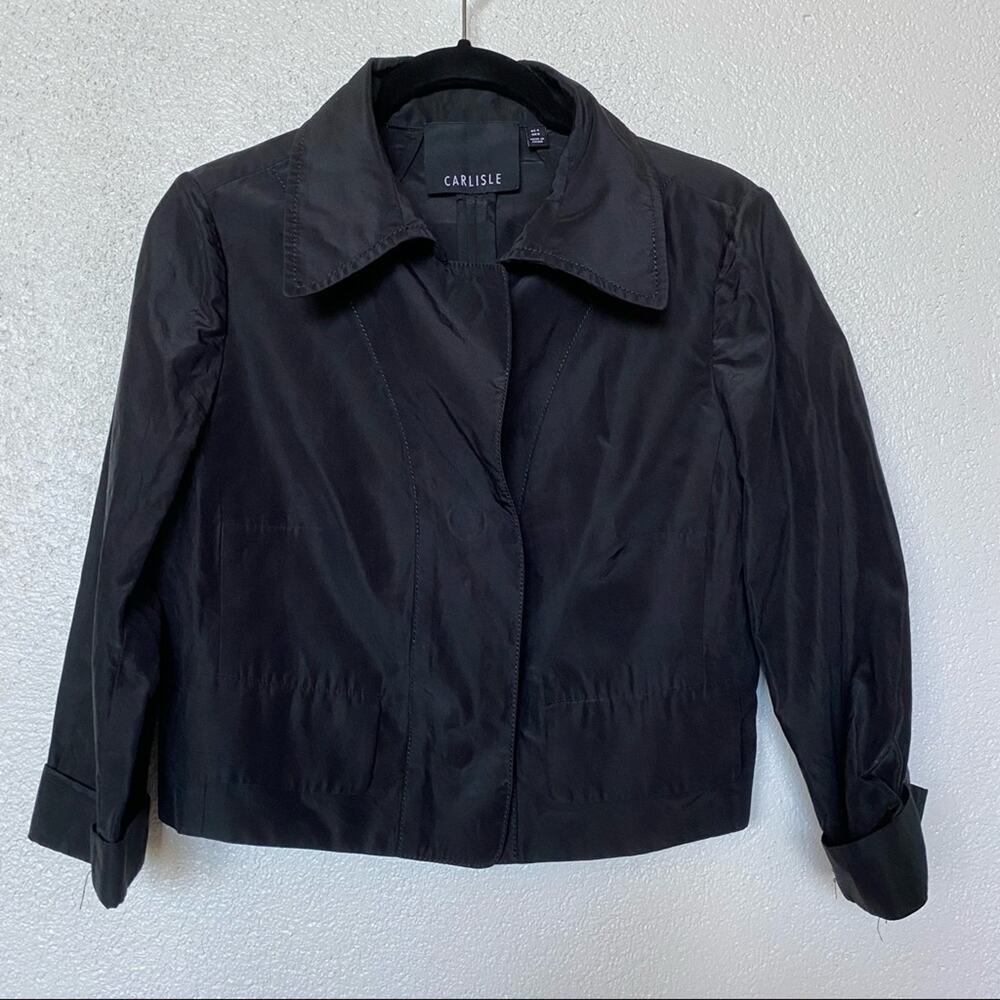 Carlisle Silk Blend Boxy Cropped Sleeve Black Jacket Size 4
